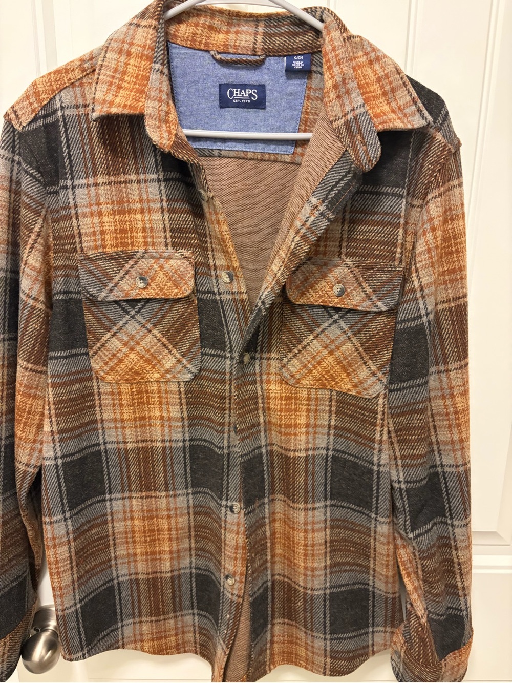 Chaps Men's Orange and Gray Plaid Button-Down Shirt